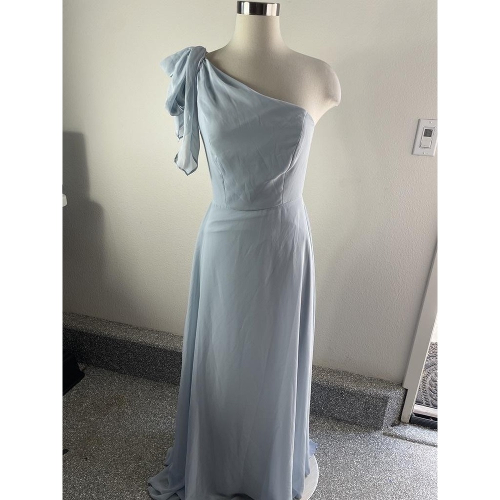 After Six Dress Womens 0-R Blue One Shoulder Chiffon Maxi Bridesmaid Formal